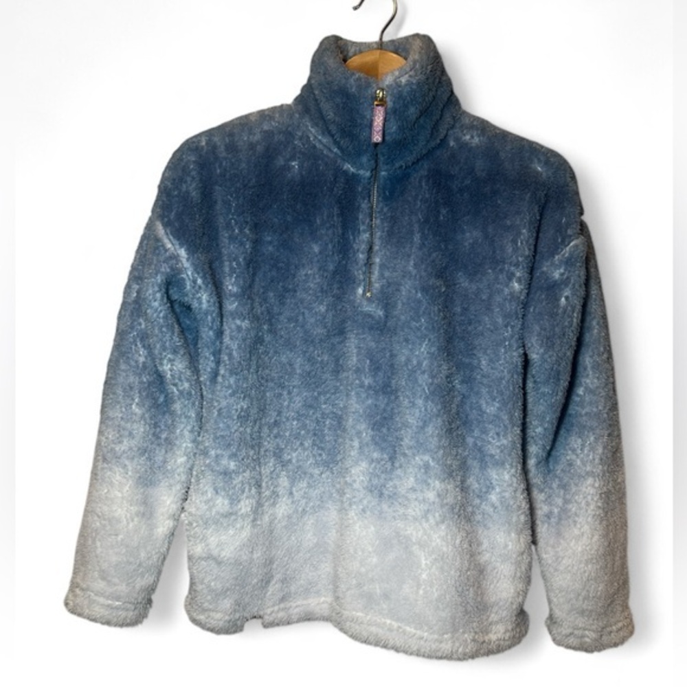 Simply Southern Women M Blue Ombre‎ Super Soft Fleece Sherpa 1/3 Zip Pullover